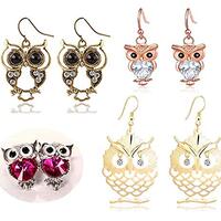 Owl Bird For Womens Girls Stud Dangle Animal Cute Pretty Jewelry Earrings 4 Pairs Set Pack Deal