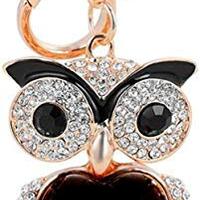 Cute Owl Big Stone Rhinestone Alloy Women Car or Bag Keychain (Black owl)