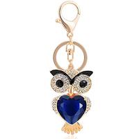 Cute Owl Big Stone Rhinestone Alloy Women Car or Bag Keychain (Blue owl)