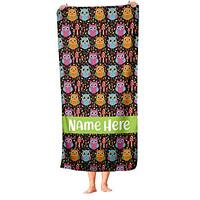 Extra Large Personalized Coloful Owl Pattern Towel for Kids - Oversized Custom Travel Beach Pool and