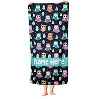 Extra Large Personalized Coloful Owl Towel for Kids - Oversized Custom Travel Beach Pool and Bath To