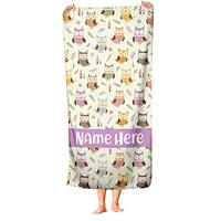 Extra Large Personalized Coloful Owl Towel for Kids - Oversized Custom Travel Beach Pool and Bath To