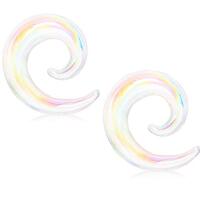 Pierced Owl White Iridescent Glass Handcrafted Spiral Taper Plugs, Sold as a Pair (10mm (00GA))