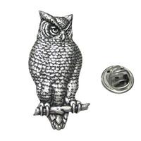 Kiola Designs Silver Toned Large Textured Owl Lapel Pin