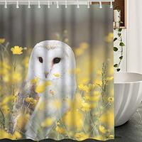 HGOD DESIGNS Owl Shower Curtain,Beautiful White Owl in The Rape Flower Waterproof Polyester Bath Sho