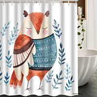 HGOD DESIGNS Owl Shower Curtain,Watercolor Owl with Branch Cartoon Design Waterproof Polyester Bath 