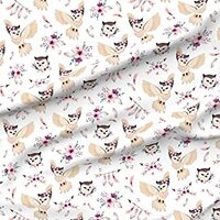 Spoonflower Fabric - Owl Boho Floral White Watercolor Girl Nursery Arrow Printed on Petal Signature 