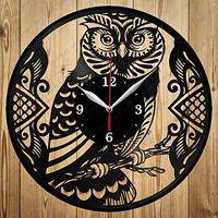 Vinyl Owl Clock Art Decor Home Wall Clock Black Original Gift Unique Design