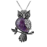 Top Plaza Amethyst Healing Crystal Stone Necklace Natural Gemstone Owl Pendant Necklaces Reiki Spiri