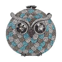 Ladies Evening-Bag Chain Wedding Women Clutch-Purse Diamond Luxury-Handbag Rhinestone Owl Blue