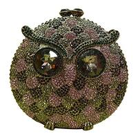 Ladies Evening-Bag Chain Rhinestone Women Clutch-Purse Wedding Luxury-Handbag Owl Purple