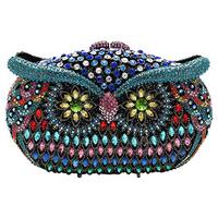 Womens Shoulder Evening-Bag Chain Crystal Bridal Clutch-Purse Luxury Handbag Owl
