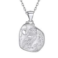 Silver Vintage Athena & Owl Irregular Greek Coin Necklace, 925 Sterling Silver Dainty Goddess of