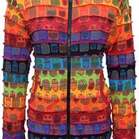 Gheri Ladies Owl Printed Patchwork Pixie Hoody Rainbow Multicolor Jacket Medium/Large