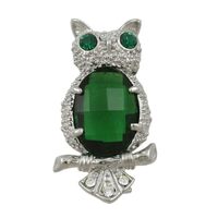 Lilylin Designs Green Belly Owl Brooch Pin in Silver-tone Finish