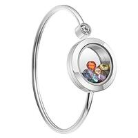 Jovivi Stainless Steel Clear Glass Memory Living Floating Charm Locket Bracelet Bangle with 12pcs Cu