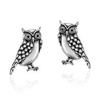 AeraVida Mystical Wisdom Owls .925 Sterling Silver Stud Earrings | Casual Sterling Silver Stud Earri