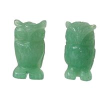 2 Wisdom Carved Aventurine Owl Beads for Jewelry Making