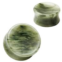 Pierced Owl Natural Green Line Jasper Concave Stone Saddle Plugs, Sold as a Pair (8mm (0GA))