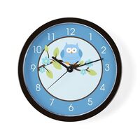CafePress Blue Owl On A Branch 10" Wall Clock for Livingroom, Kitchen, or Office
