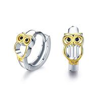 Cuoka Small Owl Hoop Earrings 925 Sterling Silver Golden Cute Owl Animal Huggie Earrings for Women