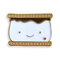S'more Enamel Pin – Cute Shiny Gold Metal Lapel Pin with Pink Heart – Perfect Summe