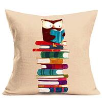 Doitely Cute Cartoon Owl is Reading A Book Literary Cotton Linen Square Throw Pillow Covers Decorati