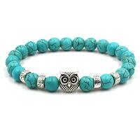 Teacher Gift,8mm Natural Turquoise Owl Braided Rope Bracelet For Women Bohemian Jewelry Gift