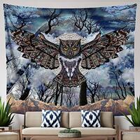 LUCID EYE Moon Owl Tapestry, Trippy Forest Dark Blue Wall Hanging for Bedroom Living Room Dorm, 84x7