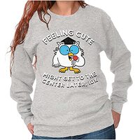 Brisco Brands Feeling Cute IDK Meme Mr. Owl Funny Women Crewneck Sweatshirt Sport Grey
