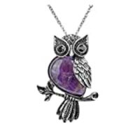 Jovivi Owl Gifts Vintage Owl Necklace Healing Crystals Stone Pendant Necklaces for Women Men Natural