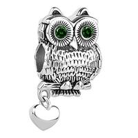 CharmSStory Owl Charm Wisdom Lucky Animal Bead for Bracelets (Green)