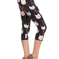 Leggings Depot High Waisted Checkered & Animal Print Leggings for Women-Capri-R916, Sleepy Owls,