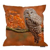 HGOD DESIGNS Ural Owl Throw Pillow Covers,Ural Owl Sitting On Tree Branch with Orange Leaves in Oak 