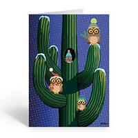 Stonehouse Collection - Holiday Saguaro Cactus & Owls Christmas Card -18 Desert Western Cards &a