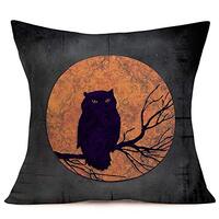 Pillowcase Halloween Night Moon with Animal Silhouette Pattern Cotton Linen Square Throw Pillow Case