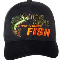 Artisan Owl Life is Simple, Eat & Sleep Fish Embroidered Cap - Adjustable Hook and Loop Closure 