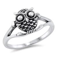 CloseoutWarehouse 925 Sterling Silver Oxidized Owl Split Shank Ring Size 4