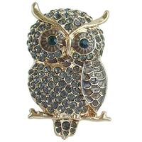 Sindary Unique Animal Bird Owl Brooch Pin Pendant Rhinestone Crystal BZ3502 (Gold-Tone Gray)