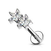 Pierced Owl 16GA Twin CZ Crystal Star Top Monroe Labret Cartilage Ear Stud (Silver Tone/Clear)