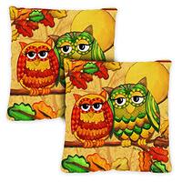 Toland Home Garden 761274 Set of 2 Fall Owls Fall Pillow Covers 18x18 Inch Bird Outdoor Square Indoo