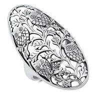 CloseoutWarehouse 925 Sterling Silver Owls and Vines Oval Shape Ring Size 12