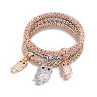PORPI-JOJO Stretch Bracelets For Women - 3 Pcs Stackable Bracelets - Gold, Silver, Rose Gold - Owl D