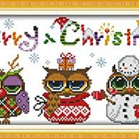 Cross Stitch Kits, Christmas Owls Awesocrafts Easy Patterns Cross Stitching Embroidery Kit Supplies 