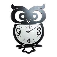 BOLLAER Owl Wall Clock, Clock Decoration Wall Sticker Clock,Wrought Iron Creative Living Room Decora