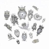 Antique Silver Tone Assorted Metal Charm Pendant Connector for DIY Jewelry Making Findings Accessaries (17pcs,Owl Styles)