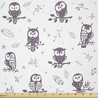 Ambesonne Owl Fabric by The Yard, Cartoon Style Illustration of Owls on The Branches Mysterious Wood