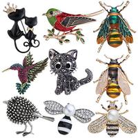 Ulalaza 9Pcs Cute Rhinestone Animal Insect Brooch Pin Set Vintage Elephannt Cat Owl Corsages Scarf C