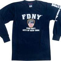 Artisan Owl Inspired NY Fire Department Emblem Navy Blue Cotton Long Sleeve Shirt 2XL