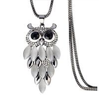 Ailiessy Dainty Crystal Owl Necklace Long Sweater Chain Rhinestone Owl Bird Necklace Pendant for Wom